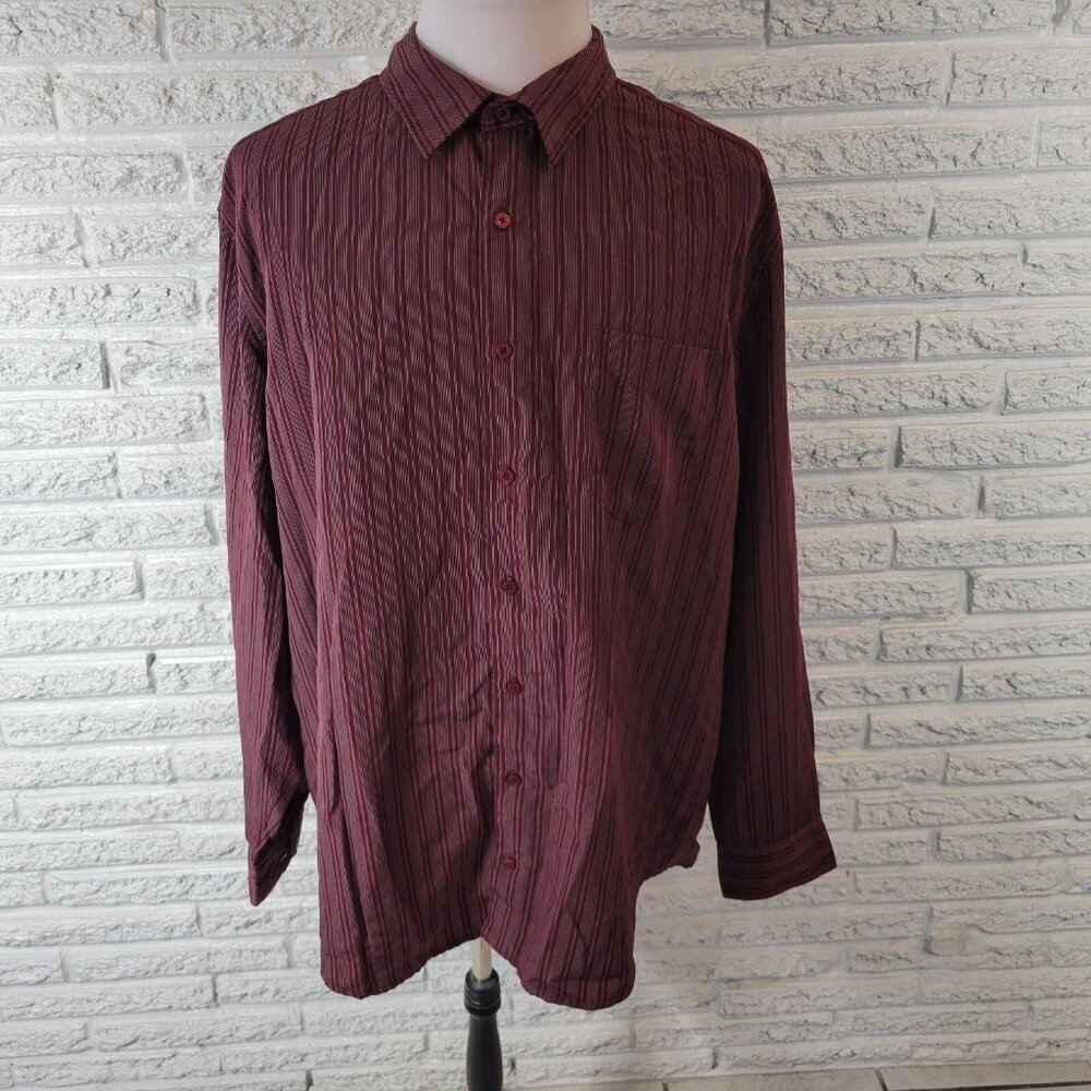 George Mens Shirt 2XL Long Sleeve Burgundy Stripe Lightweight Buttons STR74E‎